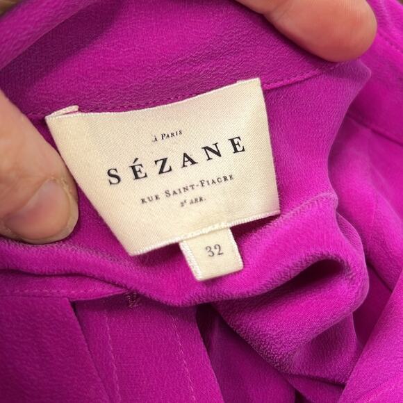 Sezane Women's gorgeous magenta Button-Up long sleeve silk Blouse size 32 - Picture 4 of 5